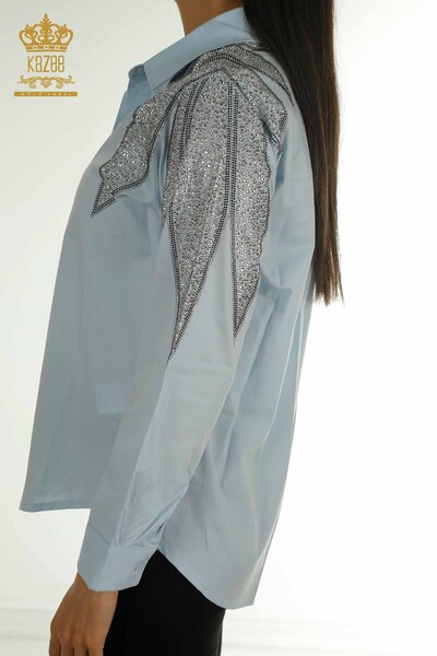 Toptan Kadın Gömlek Omuz Detaylı Mavi - 20478 | KAZEE - 5