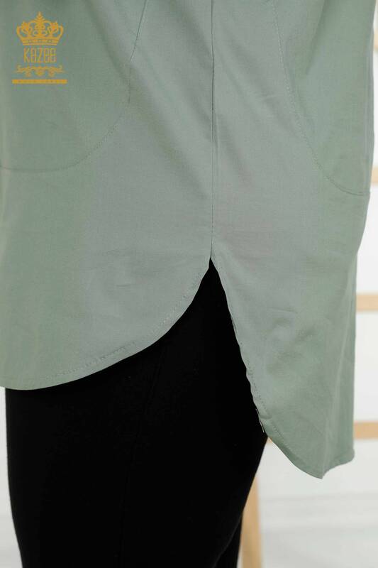 Toptan Kadın Gömlek Omuz Detaylı Mint - 20440 | KAZEE