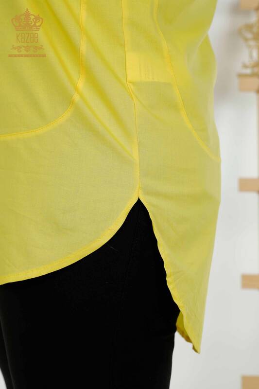 Toptan Kadın Gömlek Omuz Detaylı Sarı - 20440 | KAZEE