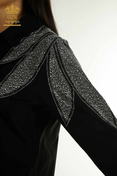 Toptan Kadın Gömlek Omuz Detaylı Siyah - 20478 | KAZEE - 4