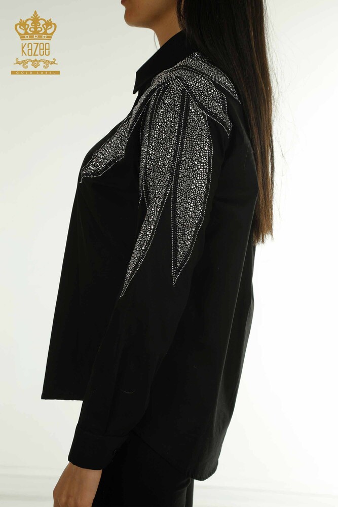 Toptan Kadın Gömlek Omuz Detaylı Siyah - 20478 | KAZEE - 5