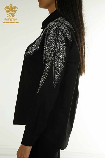 Toptan Kadın Gömlek Omuz Detaylı Siyah - 20478 | KAZEE - 5