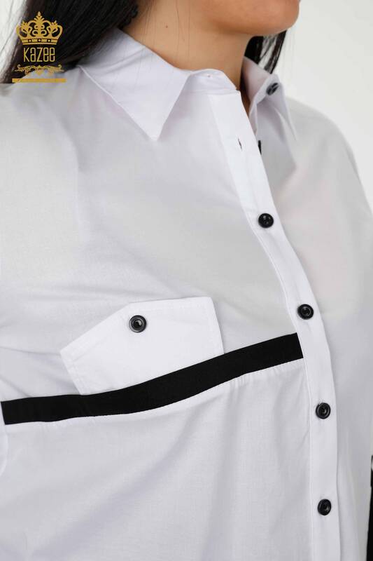 Toptan Kadın Gömlek Renk Geçişli Beyaz - 20308 | KAZEE