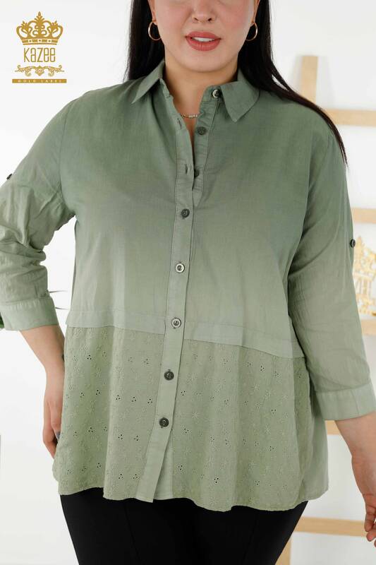 Toptan Kadın Gömlek Renk Geçişli Haki - 20321 | KAZEE