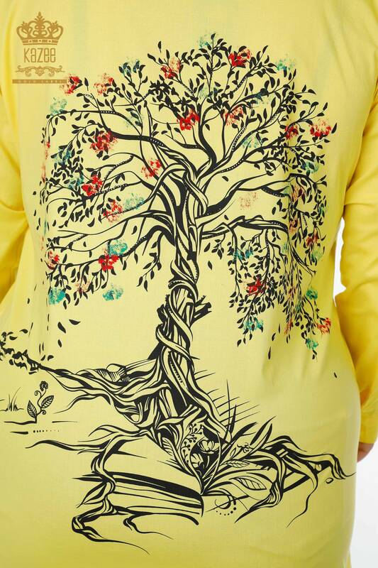 Toptan Kadın Gömlek Renkli Desenli Sarı - 20085 | KAZEE