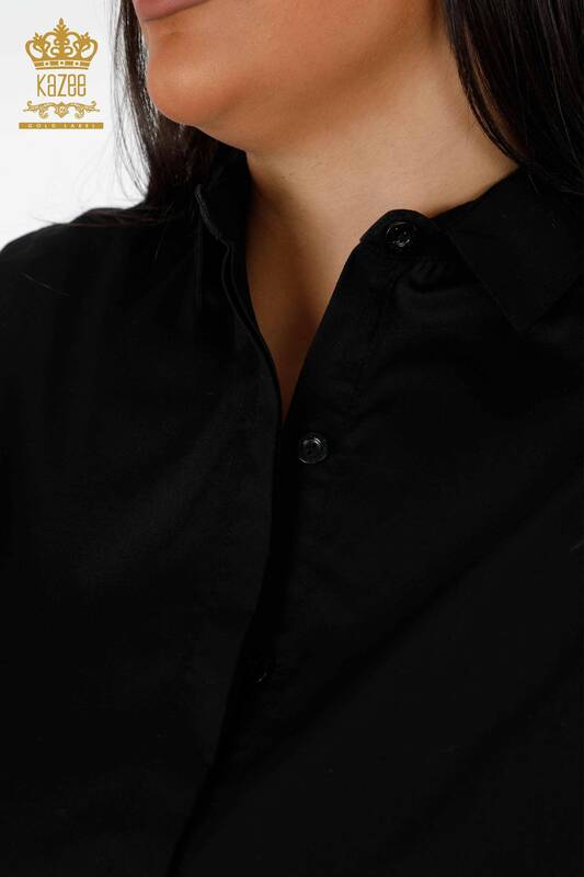 Toptan Kadın Gömlek Renkli Taş İşlemeli Arka Desenli Koton - 20064 | KAZEE