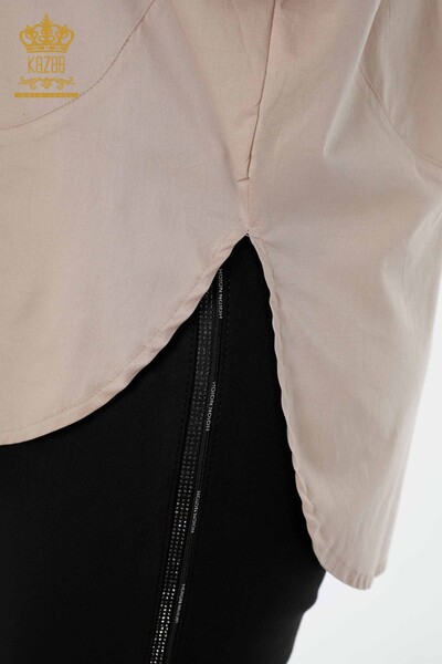 Toptan Kadın Gömlek Şerit Taş İşlemeli Bej - 20060 | KAZEE - Thumbnail