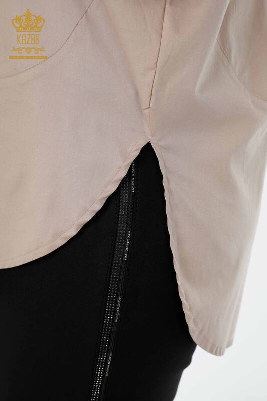 Toptan Kadın Gömlek Şerit Taş İşlemeli Bej - 20060 | KAZEE