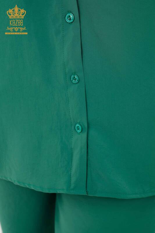Toptan Kadın Gömlek Takım Arka Düğme Detaylı Haki - 20320 | KAZEE