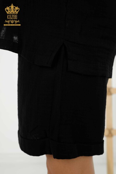 Toptan Kadın Gömlek Takım Cepli Siyah - 20401 | KAZEE - Thumbnail