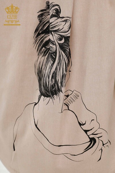 Toptan Kadın Gömlek Takım Desenli Bej - 20332 | KAZEE - Thumbnail