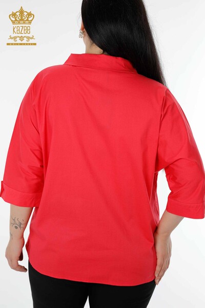 Toptan Kadın Gömlek Taş İşlemeli Mercan - 20132 | KAZEE - Thumbnail