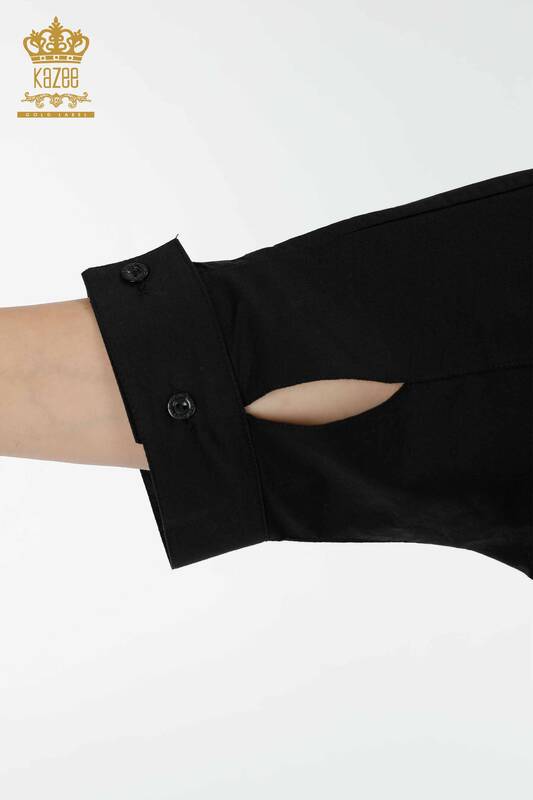 Toptan Kadın Gömlek Taş İşlemeli Siyah - 20131 | KAZEE