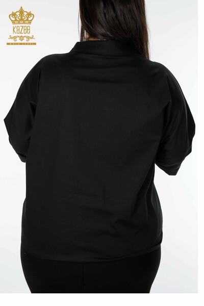 Toptan Kadın Gömlek Taş İşlemeli Siyah - 20131 | KAZEE - Thumbnail