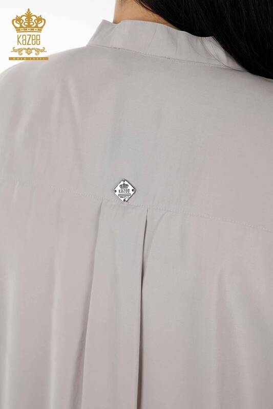 Toptan Kadın Gömlek Yarım Düğme Detaylı Açık Gri - 20316 | KAZEE