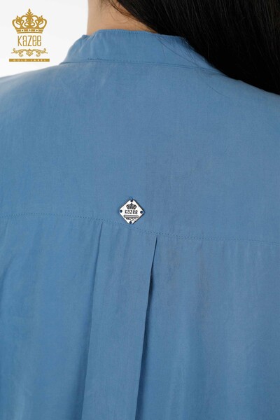 Toptan Kadın Gömlek Yarım Düğme Detaylı Mavi - 20316 | KAZEE - Thumbnail