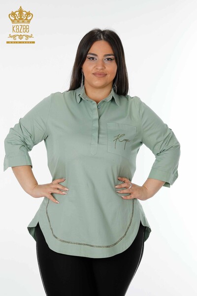 Toptan Kadın Gömlek Yarım Düğmeli Mint - 20130 | KAZEE