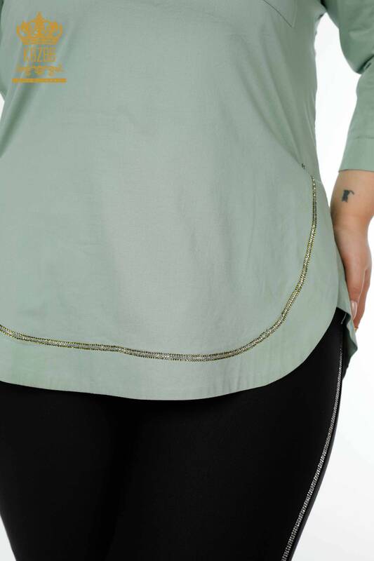 Toptan Kadın Gömlek Yarım Düğmeli Mint - 20130 | KAZEE