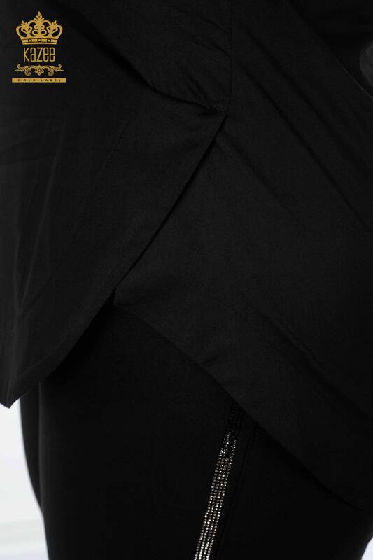 Toptan Kadın Gömlek Yarım Düğmeli Siyah - 17230 | KAZEE
