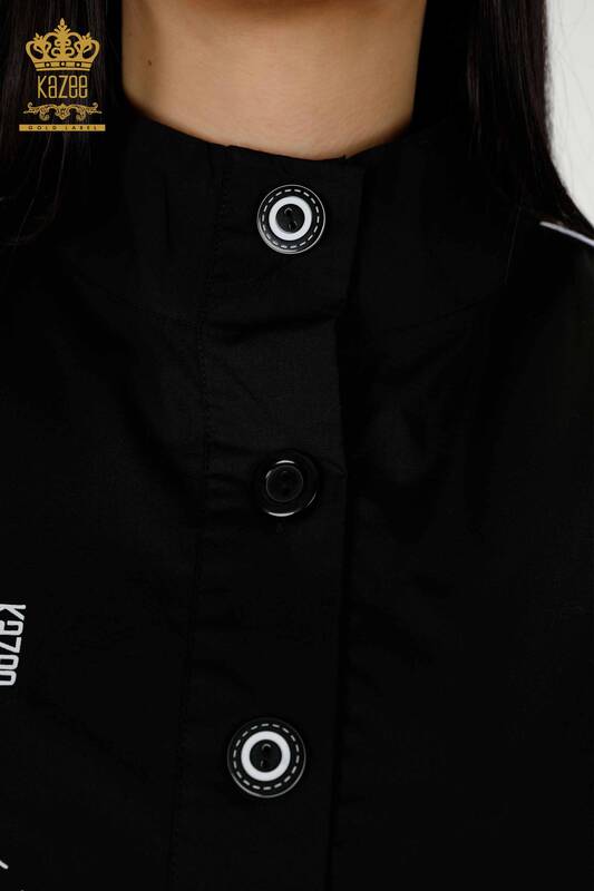 Toptan Kadın Gömlek Yarım Düğmeli Siyah - 20307 | KAZEE