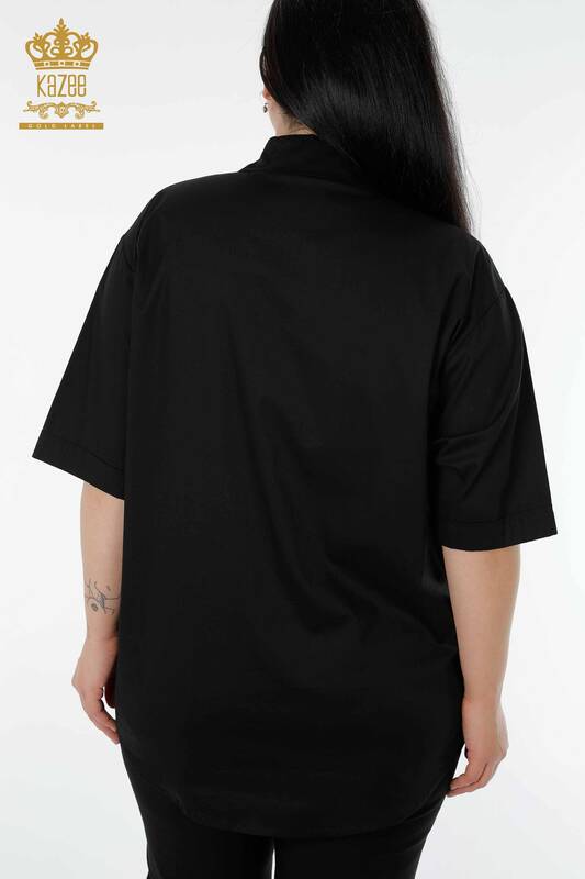 Toptan Kadın Gömlek Yarım Kol Siyah - 20154 | KAZEE