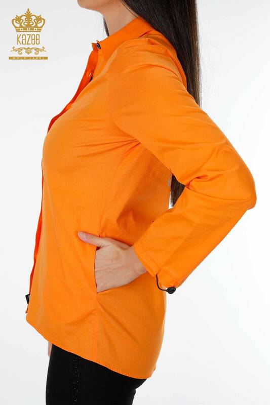 Toptan Kadın Gömlek Yazı Detaylı Oranj - 20089 | KAZEE