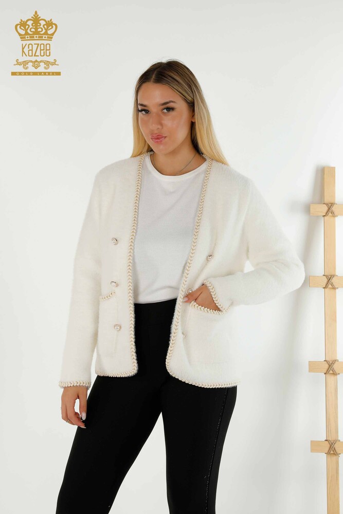 Toptan Kadın Hırka Angora Cepli Ekru - 30263 | KAZEE - 1