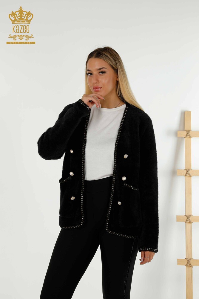 Toptan Kadın Hırka Angora Cepli Siyah - 30263 | KAZEE - 1