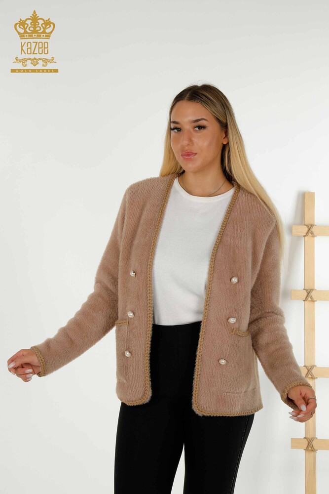 Toptan Kadın Hırka Angora Cepli Vizon - 30263 | KAZEE - 1