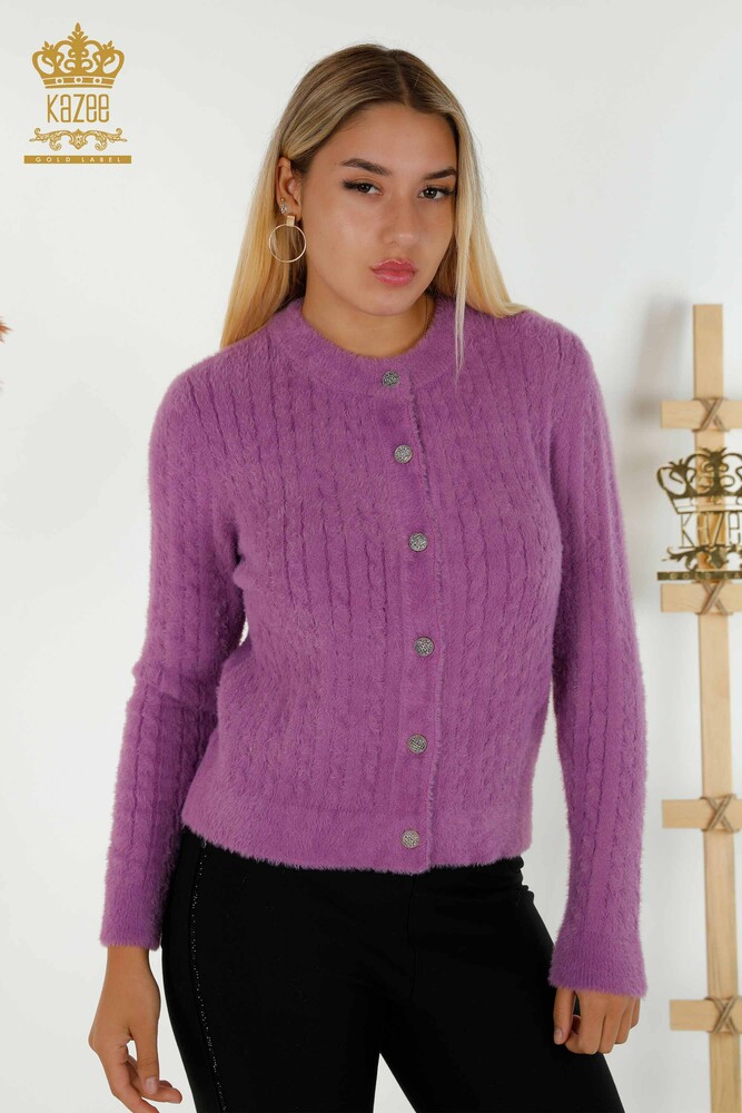 Toptan Kadın Hırka Angora Dokuma Mor - 30321 | KAZEE - 1