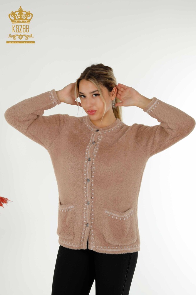 Toptan Kadın Hırka Angora İki Cepli Bej - 30371 | KAZEE - 1