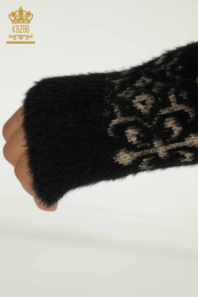 Toptan Kadın Hırka Angora Leopar Desenli Siyah - 30666 | KAZEE - 7