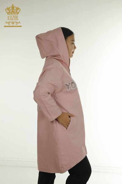 Toptan Kadın Hırka Elbise Kapüşonlu Pudra - 2405-5294 | T - Thumbnail