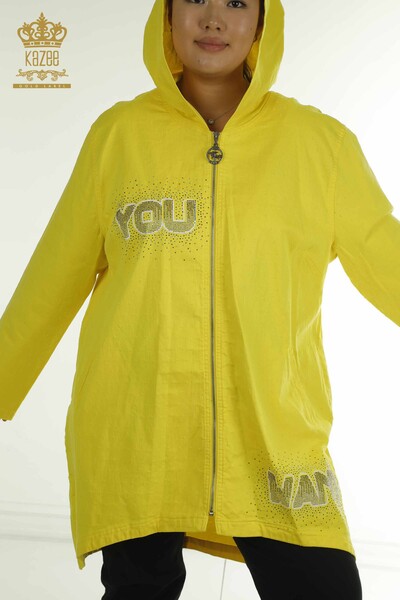 Toptan Kadın Hırka Elbise Kapüşonlu Sarı - 2405-5294 | T - Thumbnail