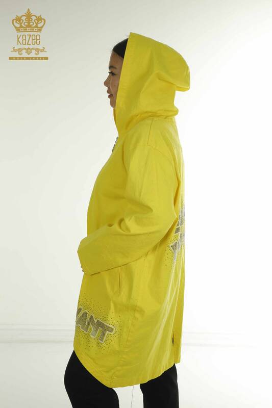 Toptan Kadın Hırka Elbise Kapüşonlu Sarı - 2405-5294 | T