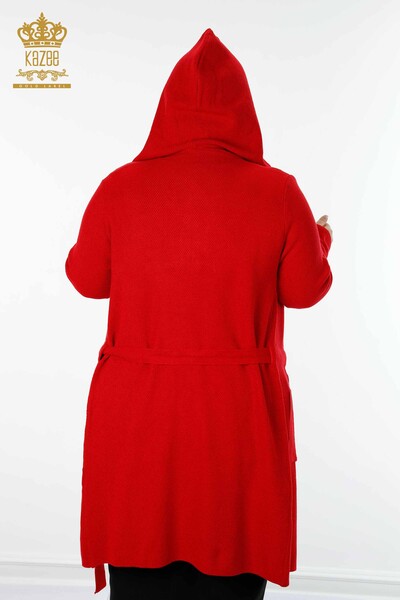 Toptan Kadın Hırka Kapüşonlu Kırmızı - 19079 | KAZEE - Thumbnail