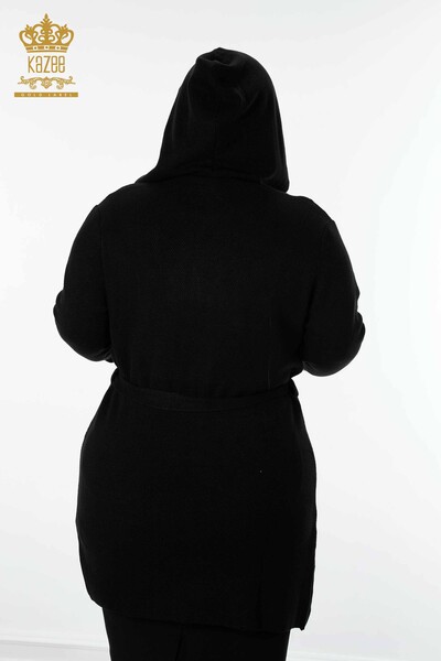 Toptan Kadın Hırka Kapüşonlu Siyah - 19079 | KAZEE - Thumbnail