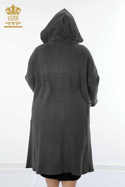 Toptan Kadın Hırka Kapüşonlu Uzun Antrasit - 19075 | KAZEE - Thumbnail