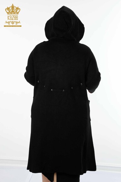 Toptan Kadın Hırka Kapüşonlu Uzun Siyah - 19075 | KAZEE - Thumbnail