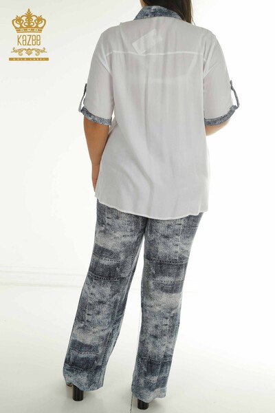 Toptan Kadın İkili Gömlek Takım İki Cepli Beyaz - 2407-4514 | A - Thumbnail