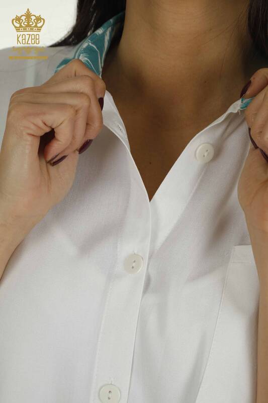 Toptan Kadın İkili Gömlek Takım Yırtmaç Detaylı Turkuaz - 2407-3576 | A