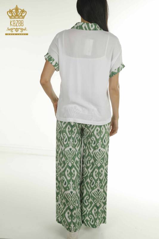 Toptan Kadın İkili Gömlek Takım Yırtmaç Detaylı Yeşil - 2407-3576 | A