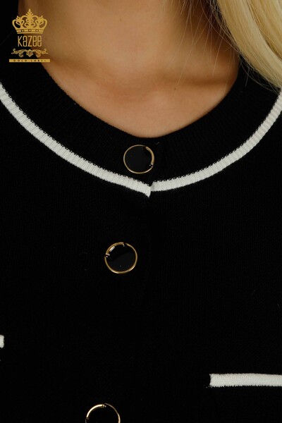 Toptan Kadın İkili Takım Düğme Detaylı Çizgili Siyah - 30791 | KAZEE - Thumbnail