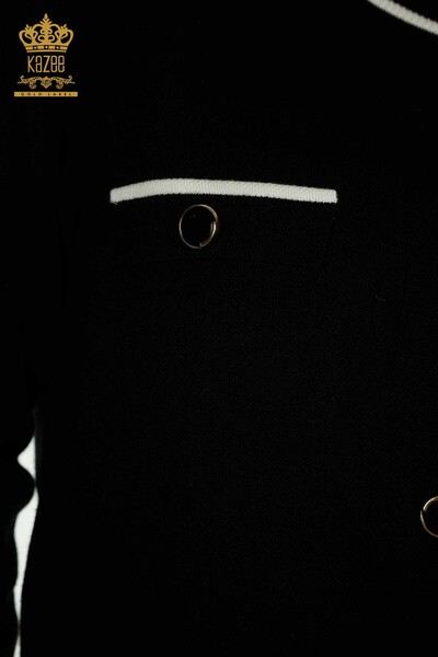 Toptan Kadın İkili Takım Düğme Detaylı Çizgili Siyah - 30791 | KAZEE - Thumbnail