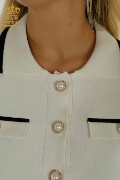 Toptan Kadın İkili Takım Düğme Detaylı Ekru Siyah - 30303 | KAZEE - Thumbnail