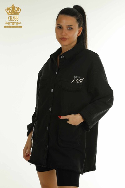 T - Toptan Kadın Kot Ceket Elbise Cepli Siyah - 2405-5430 | T (1)