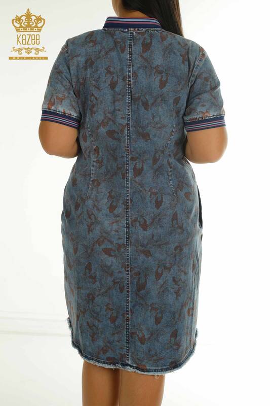 Toptan Kadın Kot Ceket Elbise Fermuarlı Mavi - 2405-10129 | T
