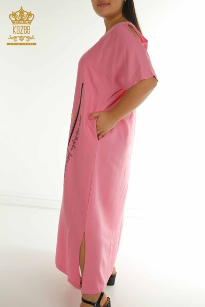 Toptan Kadın Kot Ceket Elbise Renkli Desenli Gri-Pembe - 2405-10141 | T - Thumbnail