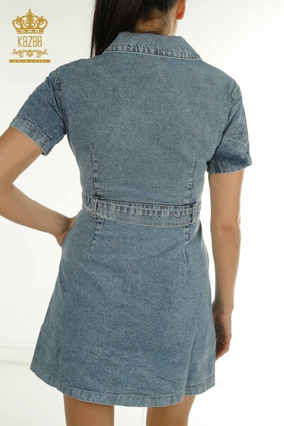 Toptan Kadın Kot Elbise Bağlama Detaylı Mavi - 2409-23075 | W - Thumbnail