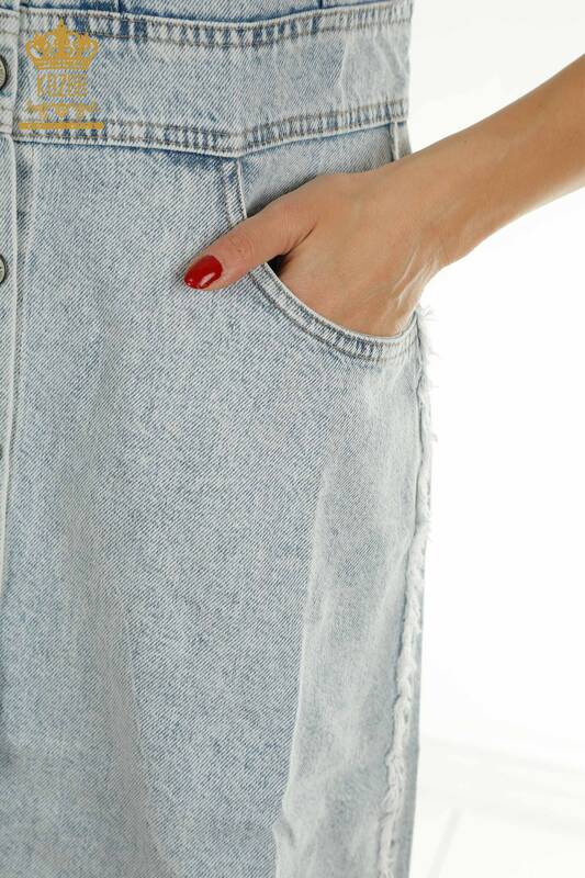Toptan Kadın Kot Elbise Düğmeli Açık Mavi - 2409-23043 | W